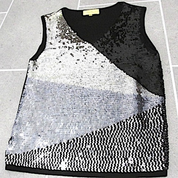 VTG Silver&Black Sequined Stretch Top, Size S/M - Picture 5 of 7